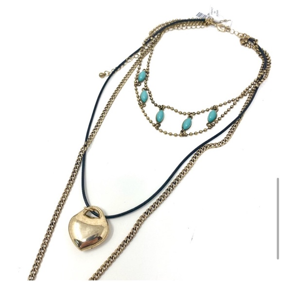 NWT Free People For What It's Worth Layered Necklace on Gold & Turquoise Combo - Picture 7 of 9